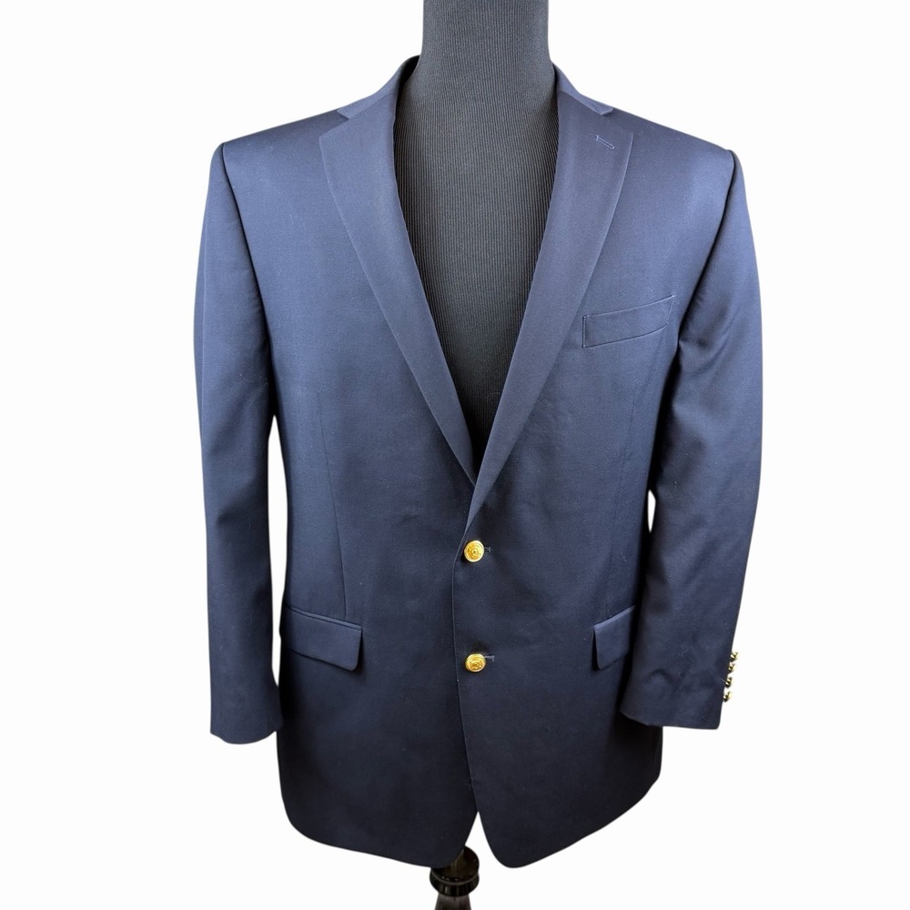 Lauren Ralph Lauren Navy Wool Blend Gold Button Sport Coat Blazer Jacket Men 46L
